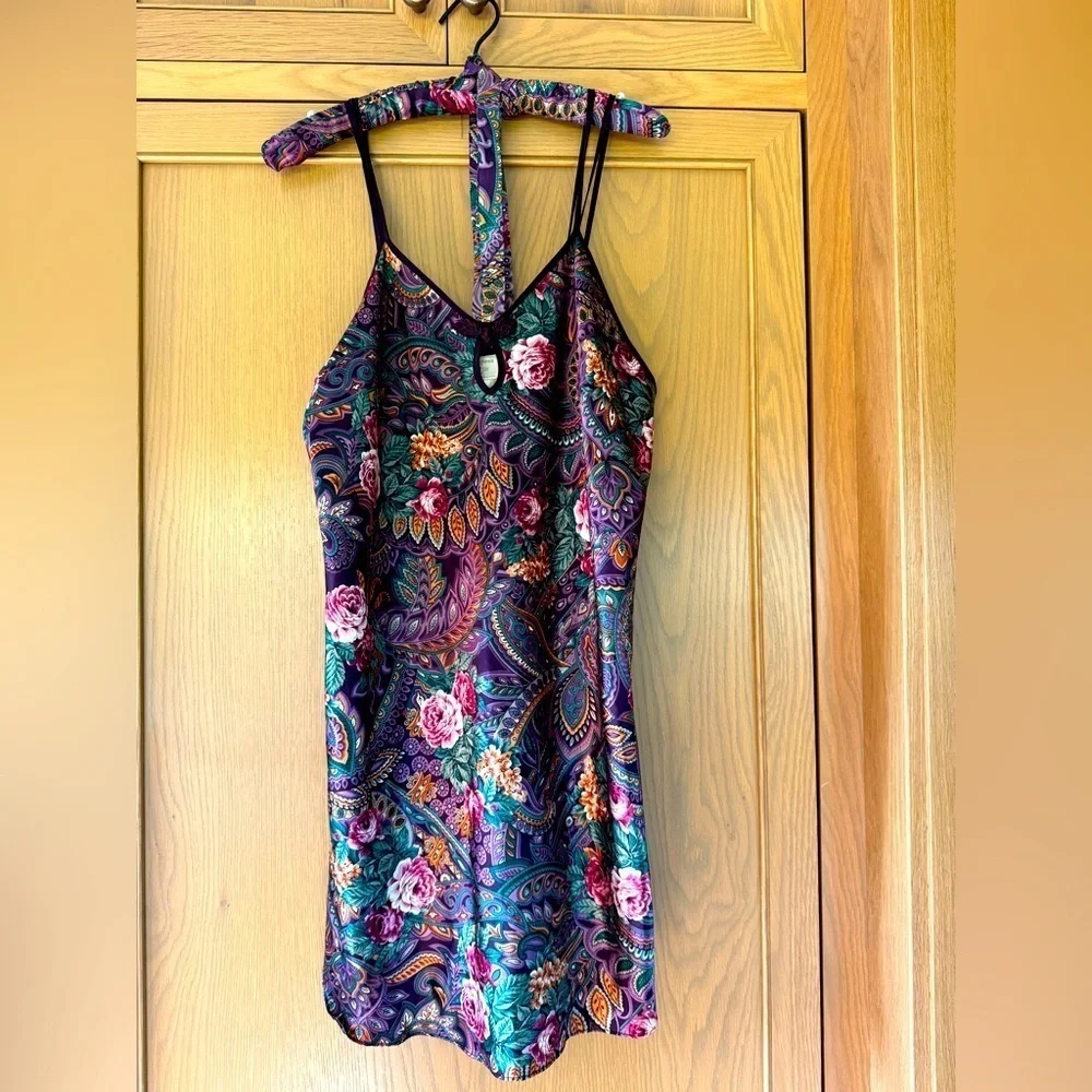 Vintage California Miss Floral Paisley Chemise Slip Dress With Matching Hanger L